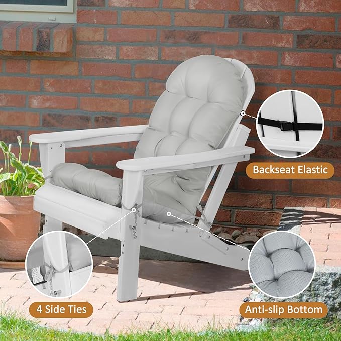 Adirondack Chair Cushion, Extra Thick High Back Rocking Chair Cushion 47x19.6x4 Inch, Folding Patio Pads with Ties, Waterproof & Fade-Resistant Seat Pads Indoor/Outdoor (Grey, 1)