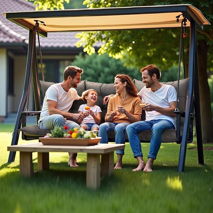 NACATIN 3 Seat Cushion for Outdoor Swing - 60x40 inches, 4" Thick Porch Swing Cushions with Ties and Storage Bag, Waterproof Bench Cushions for Patio, Outdoor, Backyard and Garden (Dark Gray)