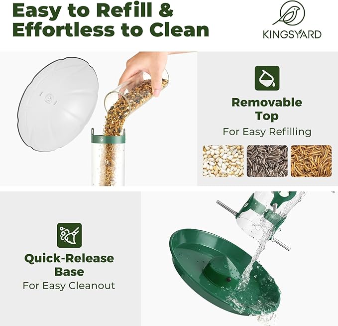 Kingsyard Metal Bird Feeders for Outdoors Hanging, Wild Bird Feeder with Large 11.5" Protective Dome and 8" Removable Tray, 3 lb Seeds Capacity (Green)