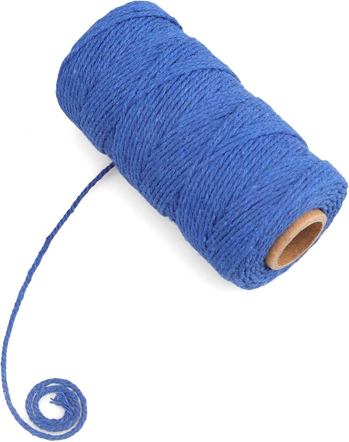 jijAcraft Blue Cotton String, 328Ft Butcher String, 2MM Craft Twine, Soft Cooking Twine, Cooking Natural Cord for Graduation Gift Wrap, DIY Crafts, Home Decor