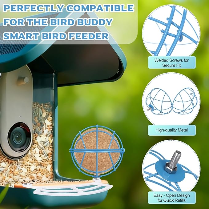Vesici 2 Set Metal Suet Ball Holder Compatible with Bird Buddy Smart Feeder Blue Plate Oil Ball Holder with 5mm Mounting Screw Accessories Bundle Perch Weatherproof Squirrel Proof Accessory