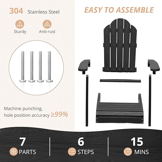 LUE BONA Kids Adirondack Chair, Black Poly Lumber Resin Chair, Toddler Adirondack Chair Weather Resistant, Kids Outdoor Patio Adirondack Lounge Chair for Balcony, Backyard, Preschool