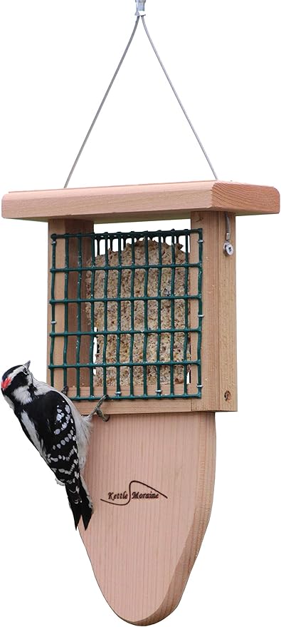 Kettle Moraine Cedar Single Cake Tail Prop Suet Bird Feeder with Hanging Cable