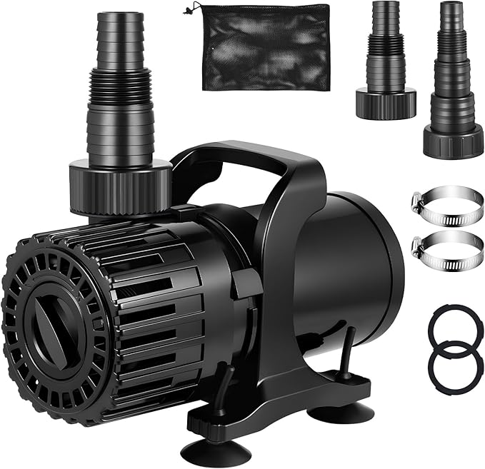 2700GPH Submersible Pond Pump, 150W Waterfall & Fountain Pump with Adjustable Flow Control, 0–180° Rotatable Outlet, Filter Bag, IPX8, 20.3ft Cord for Koi Ponds & Garden Ponds, UL listed