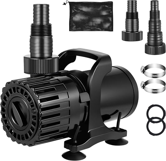 2700GPH Submersible Pond Pump, 150W Waterfall & Fountain Pump with Adjustable Flow Control, 0–180° Rotatable Outlet, Filter Bag, IPX8, 20.3ft Cord for Koi Ponds & Garden Ponds, UL listed