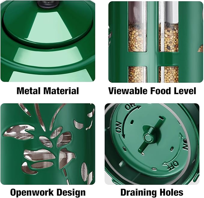Veehoo Squirrel Proof Bird Feeders for Outdoors, Hanging Wild Bird Feeder Anti Squirrel with Weight-Activated Perches, Metal Cardinal Finch Feeder Outside Decorative for Thistle and Mixed Seed, Green
