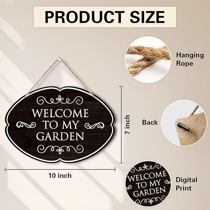 Rustic Garden Hanging Sign, Welcome To My Garden Wooden Decor, Yard Welcome Sign Gardening Gifts and Decorations for Gardeners Plant Lovers 7 x 10 Inch-A04
