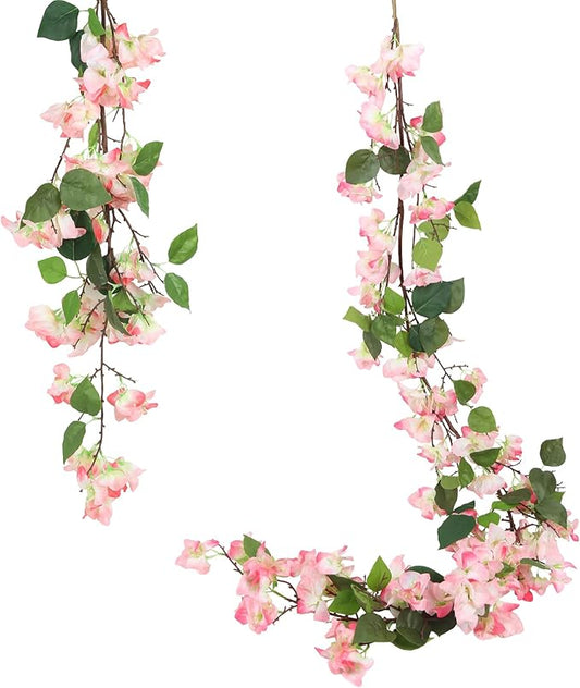IPOPU Peach Bougainvillea Artificial Garland 5.9FT 1 PCS – Silk Bougainvillea Vines, Faux Hanging Flower Garland for Wedding Arch, Home, Outdoor Decor