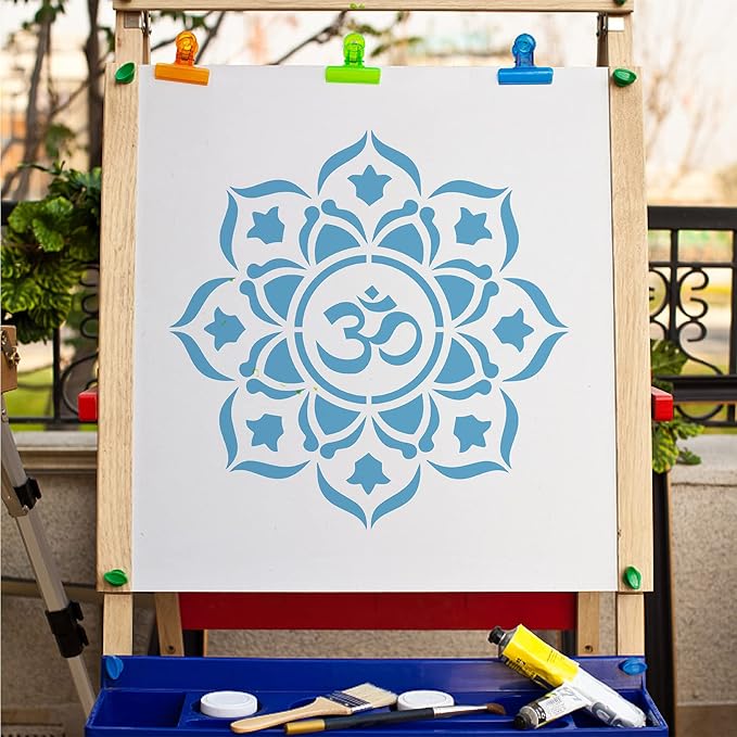 GORGECRAFT Chakra Mandala Stencil Reusable Flower Template Large 11.8x11.8 Inch DIY Home Signs Decor for Painting on Wood Scrapbook Card Wall Floor Drawing