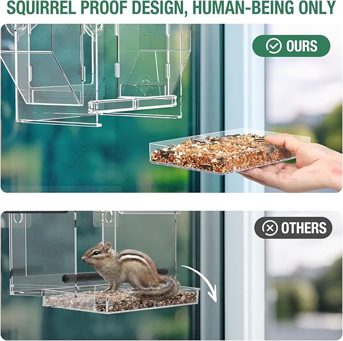 Upgraded Window Bird Feeder with Dual Side Hoppers – High Capacity Outside Birdfeeder for Window – Strong Suction Cups & Adhesive Options, Close-up Viewing for Indoor Cats & Seniors, Ideal Nature Gift