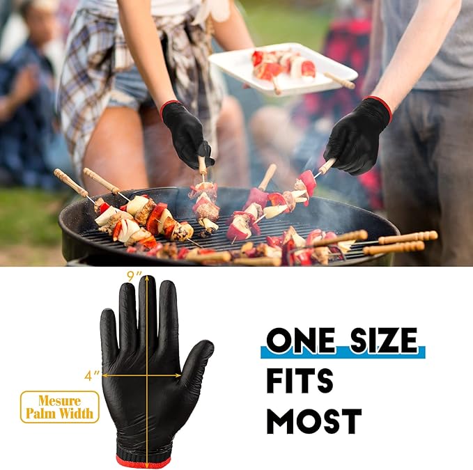 Janmercy 200 Pcs Disposable BBQ Nitrile Gloves with 4 Pairs Cotton Liners Grilling Cooking Cleaning Gloves for Smoker Meat(X-Large,Black)