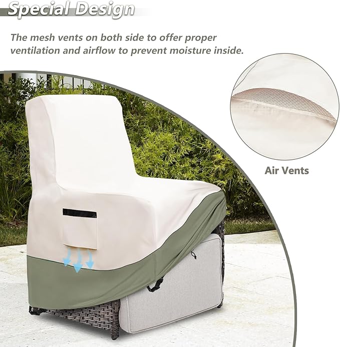 Outdoor Recliner Chair Covers 2 Pack,Patio Swivel Chair Covers,600D Heavy Duty Waterproof Patio Rocking Chairs Cover,Outdoor Furniture Covers for All Weather Protection.White&Grayish Green