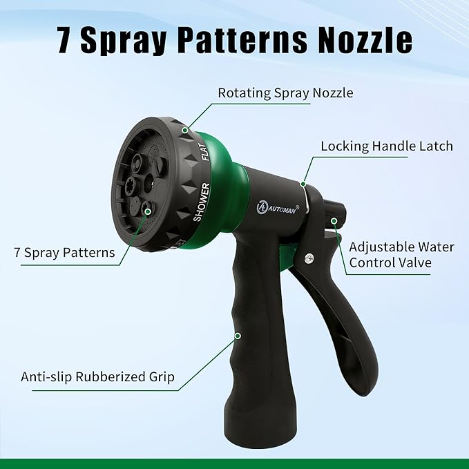 AUTOMAN Coil Garden Hose 50 ft, EVA Curly Water Hose with Brass Connectors, Recoil Garden Water Hose,Includes 7-Pattern Function Sprayer,Retractable,Corrosion Resistant Garden Coil Hose.