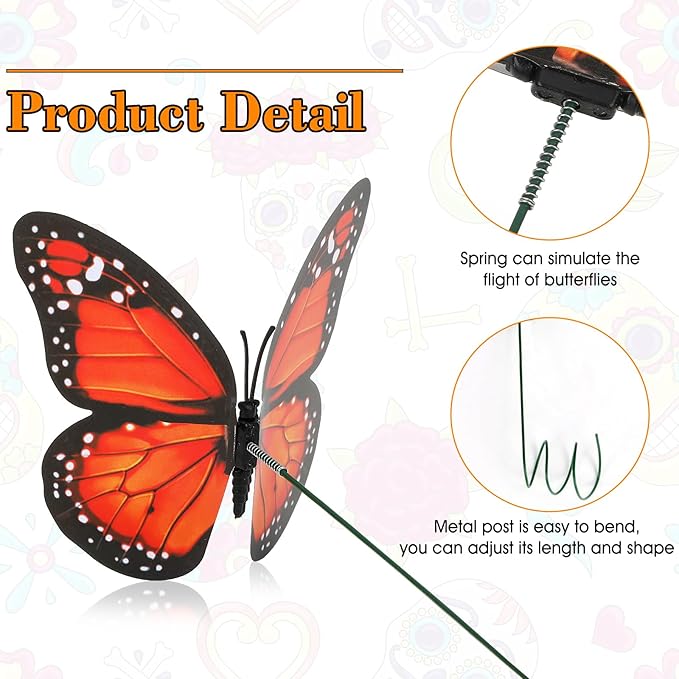 Augshy 75pcs 3D Monarch Butterfly Stakes Artificial Garden Monarch Butterfly Decorations for Day of The Dead Dia De Los Muertos Decor Halloween Party Supplies (3 Size)