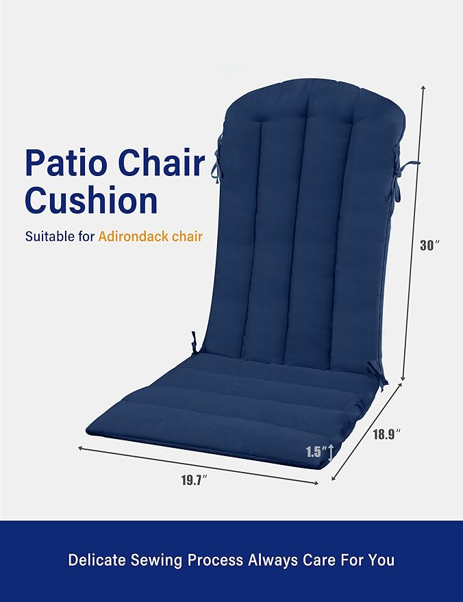 YEFU Adirondack Chair Cushion, Rocking Chair Cushions with Straps, Folding Patio Chair Pad for Indoor and Outdoor, 19.7x18.9x1.5 Inch, Navy