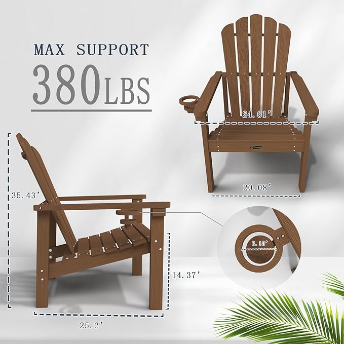 Stackable Adirondack Chair, HDPE All-Weather Adirondack Chairs - Durable and Space Saving, Plastic Outdoor Fire Pit Chairs with Cup Holder,Wood
