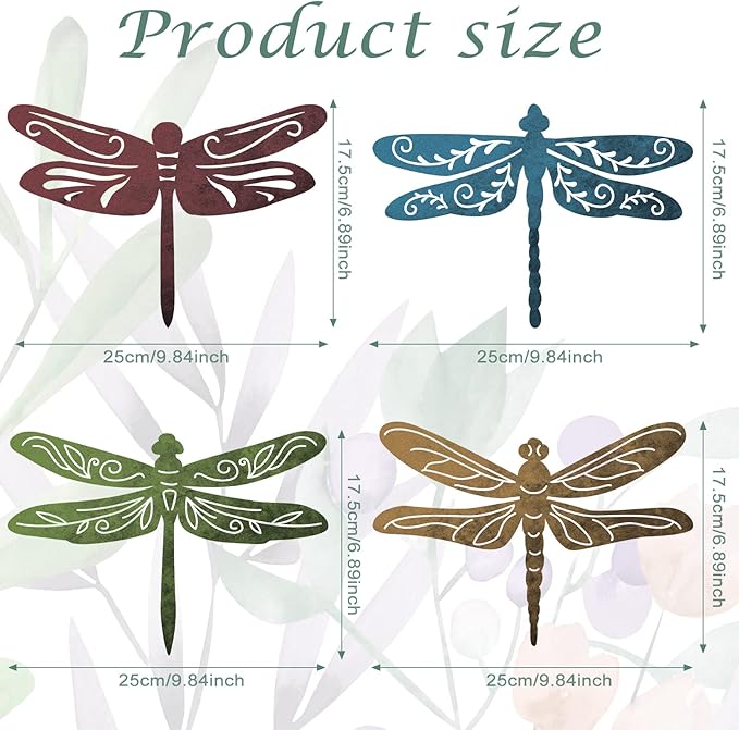 Teling 4 Pcs Metal Hummingbird Wall Art Metal Dragonfly Wall Decor for Modern Farmhouse Rustic Home Living Room Bedroom Kitchen Patio Indoor Outdoor Decor(Dragonfly)