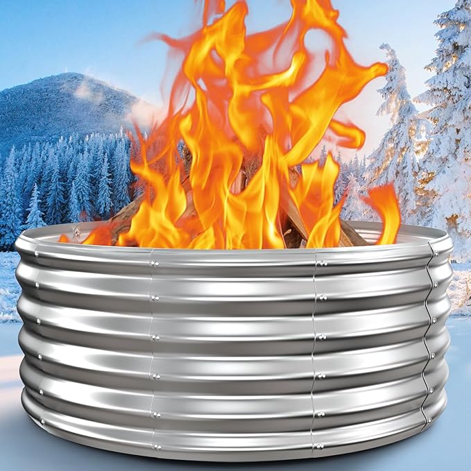 39 Inch Fire Pit Ring for Outside, 17'' Tall Heavy Duty Firepit,Wood Burning, DIY In Ground or Above-Ground, Outdoor Heavy Duty Galvanized Steel Fire Pits for Backyard Bonfire, Patio & Camping