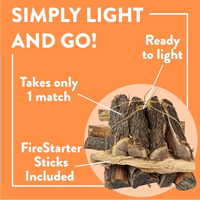 Billy Buckskin 18 LB Oak Firewood Bundle – Seasoned Fire Logs with Fatwood Starter Sticks for Fire Pit, Campfire, Fireplace, Wood Stoves and Outdoor Grilling – Camping Accessories