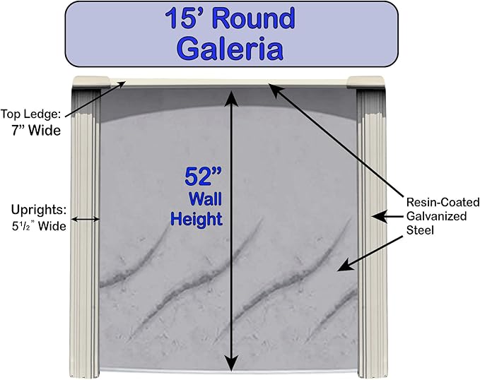 Lake Effect Pools 'Galleria' 15 ft Round Above Ground Swimming Pool | 52 Inch Steel Side Walls | Kit Includes: 25 Gauge Overlap Liner & Widemouth Skimmer