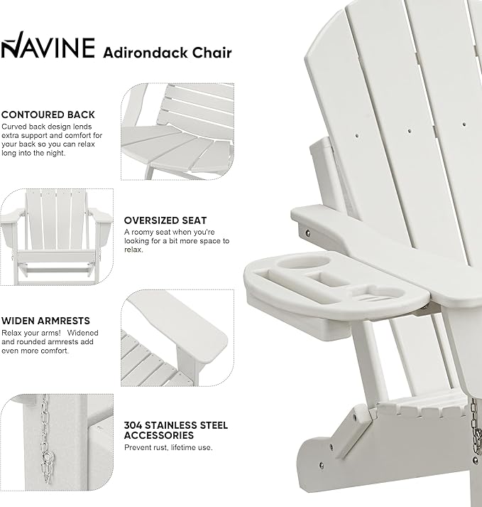 Adirondack Chair Set of 2, HDPE Folding Adirondack Chair with Multifunctional Cup Holder, Weather Resistant Fire Pit Chair for porches, patios, patios, poolsides, Decks.
