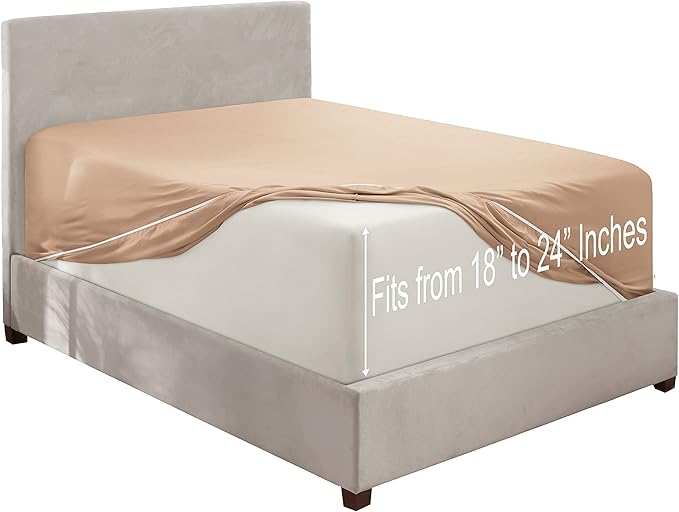Clara Clark Fitted Sheet, Extra Deep Pocket Fits Deep Mattress, Luxury Soft Fitted Sheet Only, King - Extra Deep Taupe Sand