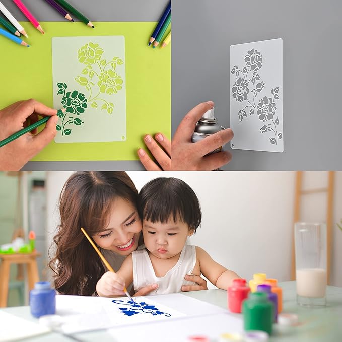 16 Pieces Wild Flower Stencils for Painting 4.3x6.3 Inch, Reusable Template DIY Small Flower Painting Stencils for Wood Canvas Journal Paper Fabric Floor Wall Card Handbags Purses Decor