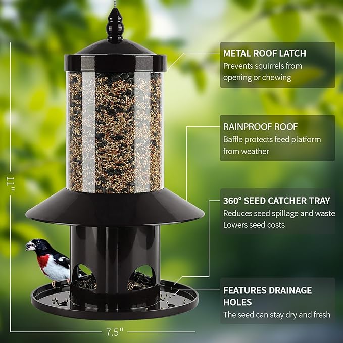 Squirrel-Proof Bird Feeder for Outdoor Hanging Wild Bird Seeds.