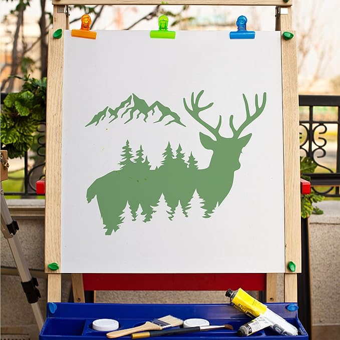 GORGECRAFT Sika Deer Stencil Template 11.8x11.8 Inch Elk Plastic Drawing Sign for Painting on Wood Wall Floor Canvas Scrapbook Card DIY Art Crafts
