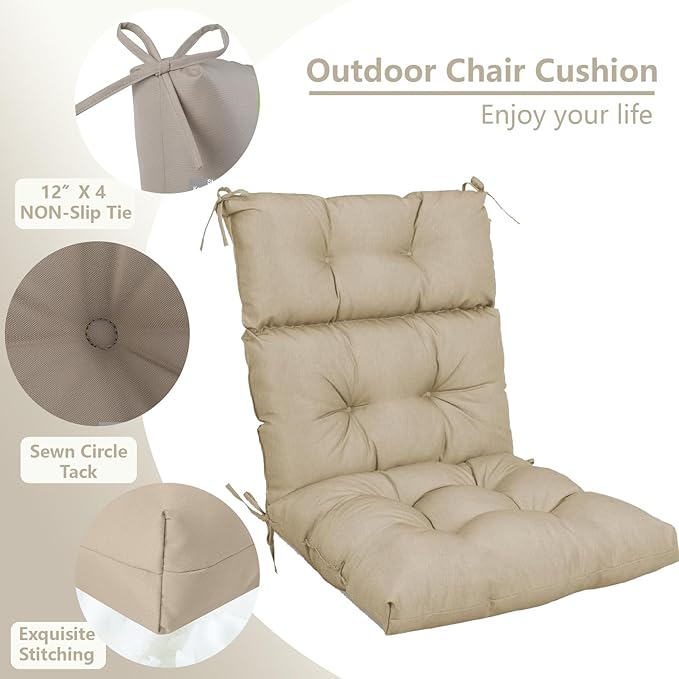 High Back Chair Cushions Set of 2, Adirondack Chair Cushion with Waterproof, Rocking Chair Cushion for Outdoor Patio, Garden Porch 45”x 22”x 4 (2, Khaki B)