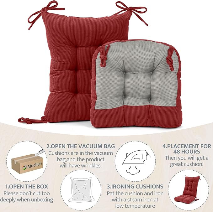 mudilun Rocking Chair Cushion Set - Non-Slip Tufted Rocking Chair Cushions with Ties Soft Indoor/Outdoor Wooden Rocking Chair Seat Pad for Porch Garden Cafe & Nursing