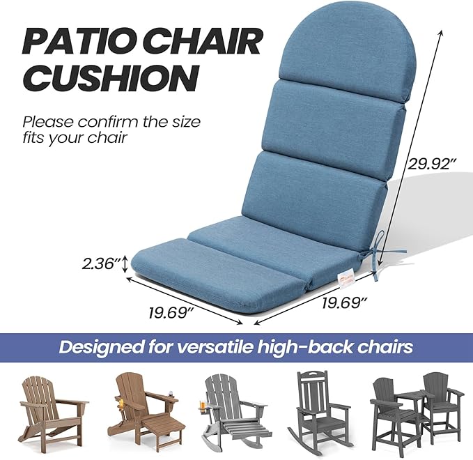 Crestlive Sunbrella Adirondack Chair Cushion Set of 2, 50 x 19.6 inch, Water Repellent, Fade Resistant, High Back Outdoor Chair Cushion for Patio, Denim Blue