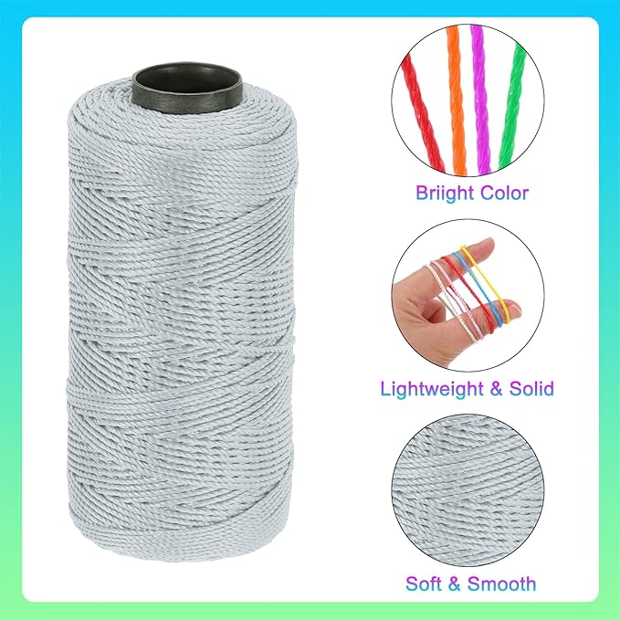 MECCANIXITY Nylon String 3 Strands Twisted Mason Line 1.5mm x 218 Yards Nylon Twine String for DIY Projects, Home Improvement, Gardening, Gift Wrapping, Christmas Party Supplies, Light Grey