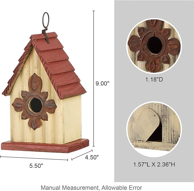 Glitzhome Bird Houses for Outside, Wooden Bird House Hanging Garden Birdhouse for Outdoors, Rustic Bird House for Bluebird Cedar Wren Chickadee Sparrow Bird Nest Box for Garden Patio -9" H