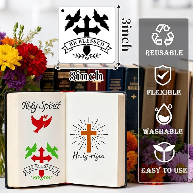 64 Pieces Small Bible Verse Stencils for Painting on Wood, 3 Inch Reusable Christian Stencil for Crafts, Plastic Motivational Quotes Word Template for Wall Rock Sign Canvas Home Decor(Bible)