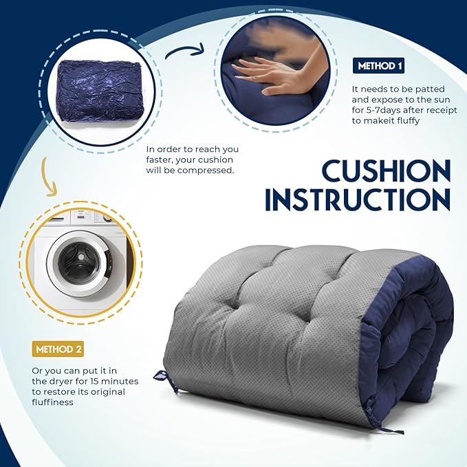 Waterproof Outdoor Chaise Lounge Chair Cushion 74.4 x 22 x 4.7 Inches Lounge Chair Cushions Thickened for Outdoor Furniture with Headrest and Pocket, Replacement Pool Lounge Cushions, Blue