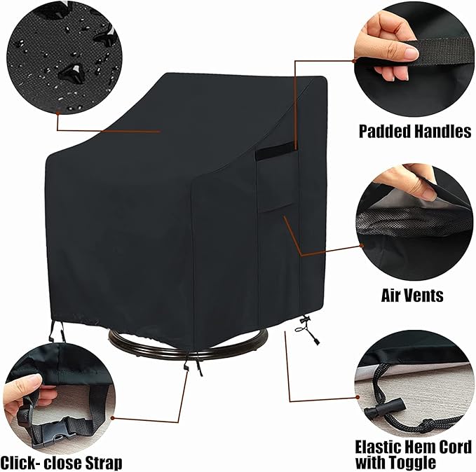 Adirondack Chair Covers, Outdoor Swivel Lounge Chair Cover 1 Pack, (30 L x 34 W x 38.5 H inches) Waterproof Heavy Duty Outdoor Chair Covers,Black