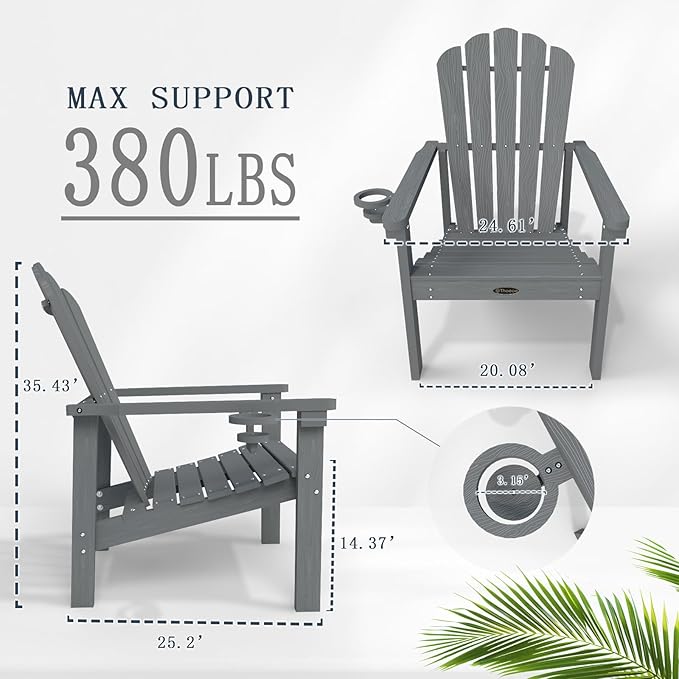 Stackable Adirondack Chair Set of 8, HDPE All-Weather Adirondack Chairs - Durable and Space Saving, Plastic Outdoor Fire Pit Chairs with Cup Holder,Grey