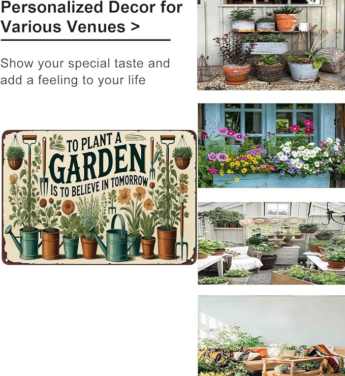 Funnysign Plant Gifts To Plant A Garden Is To Believe In Tomorrow Vintage Tin Sign for Home Garden Patio Yard Decor 8 X 12 Inch (3983)