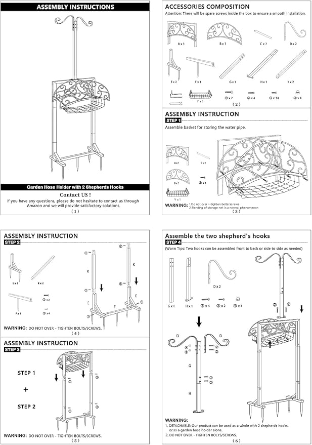 Garden Hose Holder, Upgraded Water Hose Holders with 5 Spikes & 2 Shepherds Hooks, Heavy Duty Metal Hose Stand Sturdy Freestanding Hose Hanger, Detachable Storage Rack, for Outside Yard Lawn