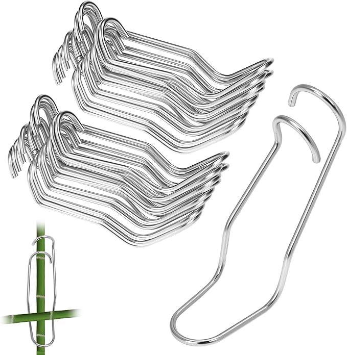 QWORK Garden Support Stakes with Clips, 20 PCS 7/16 Inch Galvanized Steel, Rust-Resistant for Climbing Plants