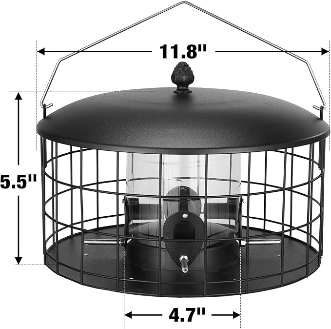 Veehoo Squirrel Proof Bird Feeders for Outdoors Hanging, Metal Caged Wild Bird Feeder for Cardinal Finch Small Birds, Thistle Squirrel-Proof Clear Tube Birdfeeder for Outdoor Balcony