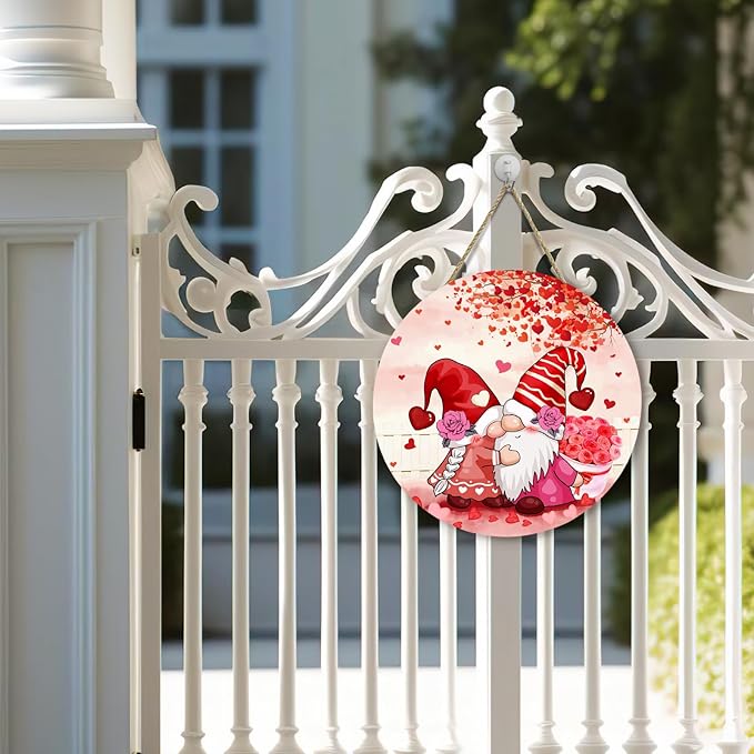 Valentine's Day Gnomes Door Hangers Red Hearts Rose Front Door Sign Wooden Porch Wall Sign Anniversary Wedding Holiday Home Garden Hanging Decorations