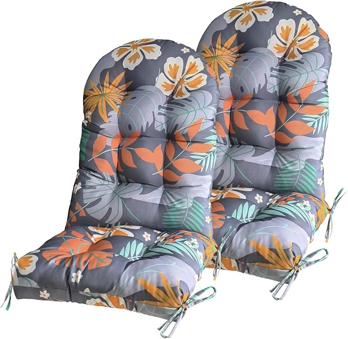 Gnostik 2 Pcs Outdoor Adirondack Chair Cushion,Floral Waterproof Indoor/Outdoor Thicken Larger High Back Outdoor Chair Cushions Lounge Cushion Anti-Slip Replacement Cushions for Patio Furniture