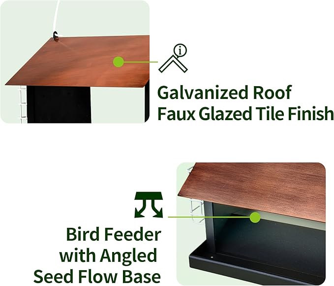 Solution4Patio Bird Feeders for Outdoors Hanging, All Metal, Double Suet Cake and Large Capacity, Hopper Tray & Weatherproof for Finch, Cardinal & Chickadee (Brown)