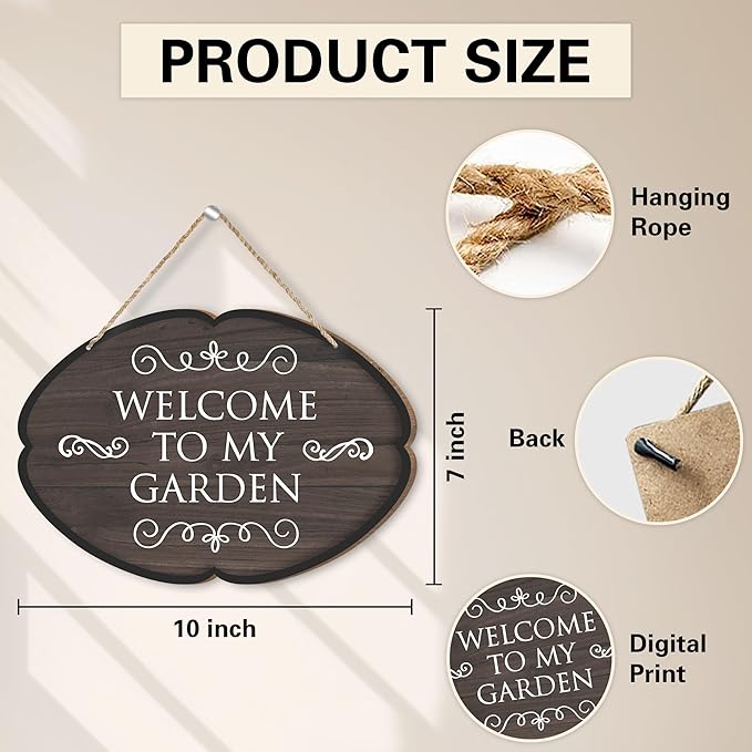 Rustic Garden Hanging Sign, Welcome To My Garden Wooden Decor, Yard Welcome Sign Gardening Gifts and Decorations for Gardeners Plant Lovers 7 x 10 Inch-A02