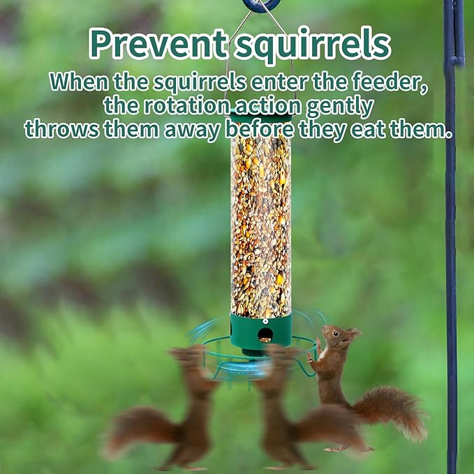 Metal Outdoor Hanging Bird Squirrel Proof Feeder, Equipped with Anti Squirrel Rotating Perch Ring Device, of Tube Bird Feeders On Garden Terraces
