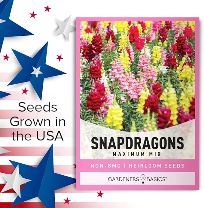 Gardeners Basics, Snapdragon Seeds for Planting (Maximum Mix Snap Dragon) Annual Flower Heirloom, Non-GMO Variety- 400mg Seeds Great for Summer Seeds for Gardening Flowers Gardens