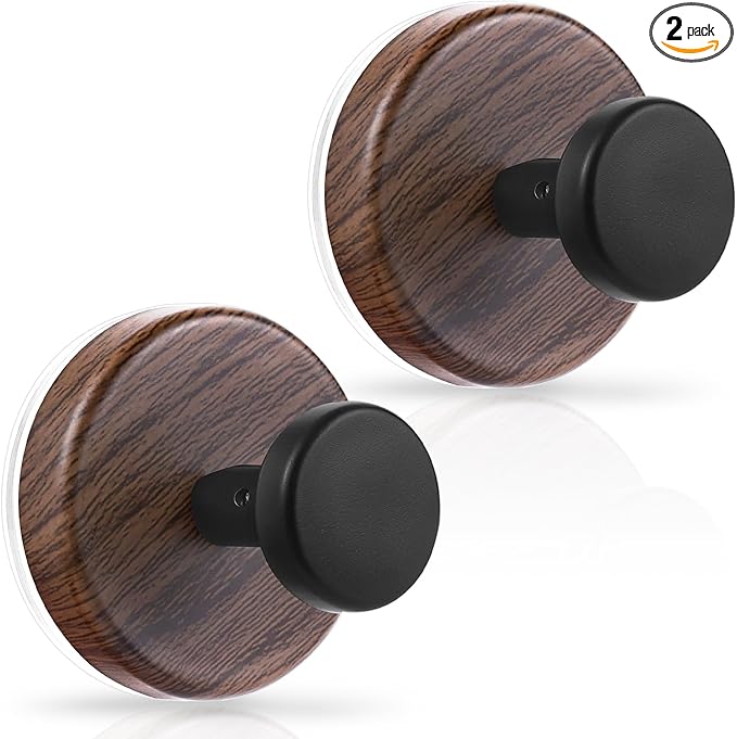 OUTXE Suction Cup Wreath Hanger, Heavy Duty Reef Hook for Front Door/Glass Window/Over Door/Outdoor, Christmas/Thanksgiving/Halloween/July 4th/Easter/Valentine/Fall/Summer/Spring (Walnut, 2-Pack)