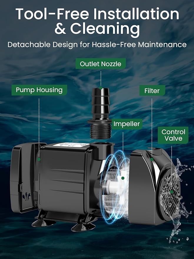 GROWNEER 1100GPH Submersible Pump 90W Fountain Water Pump 4100L/H, with 13ft High Lift, 4 Nozzles for Aquarium, Fish Tank, Pond, Hydroponics, Statuary, Garden, Black(1100GPH)